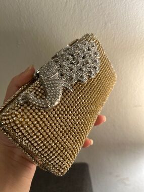 Gold Crystal-Embellished Evening Clutch